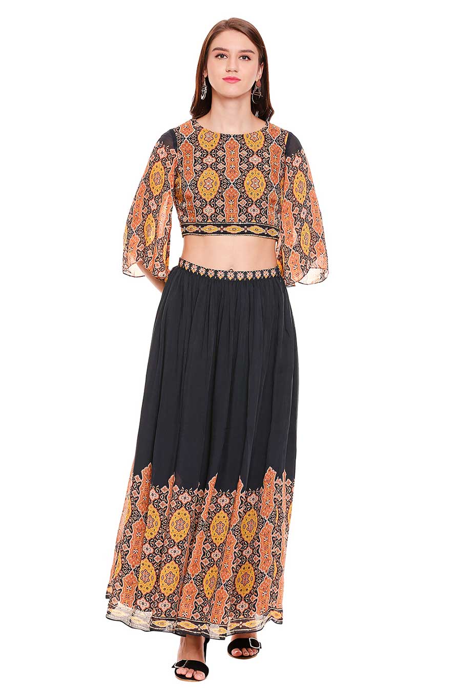 Printed Crop Top & Skirt Co-Ord Set