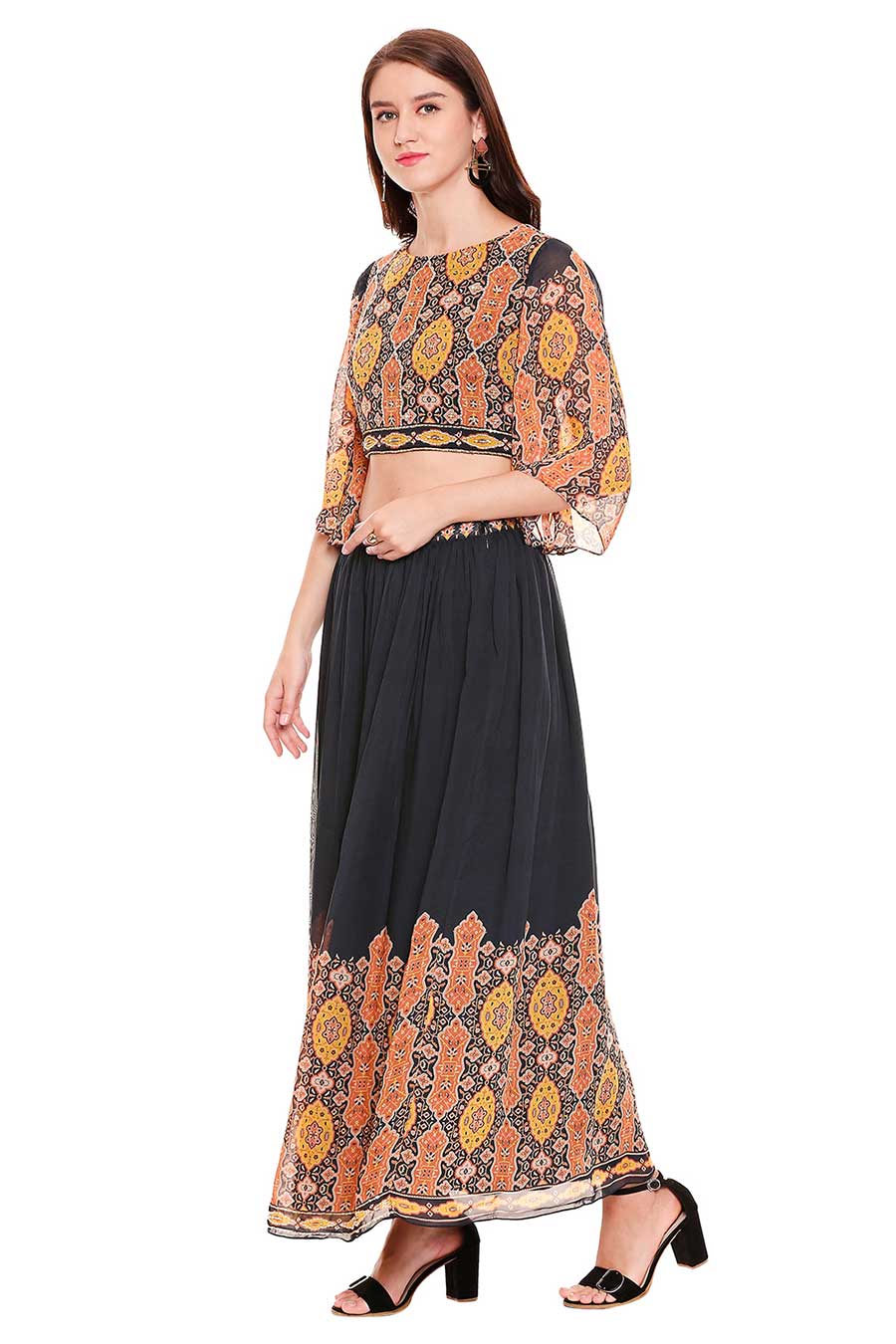 Printed Crop Top & Skirt Co-Ord Set