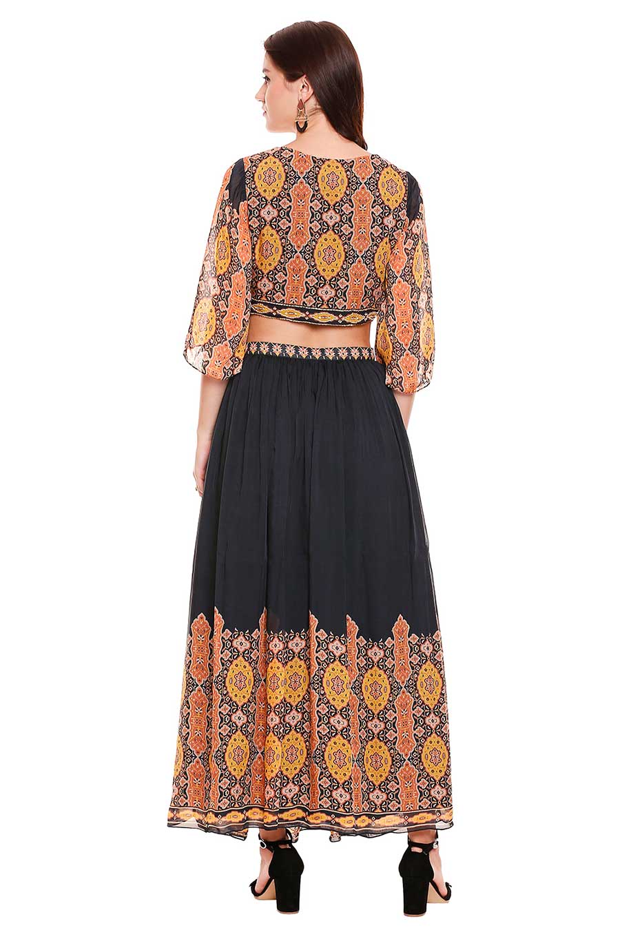 Printed Crop Top & Skirt Co-Ord Set