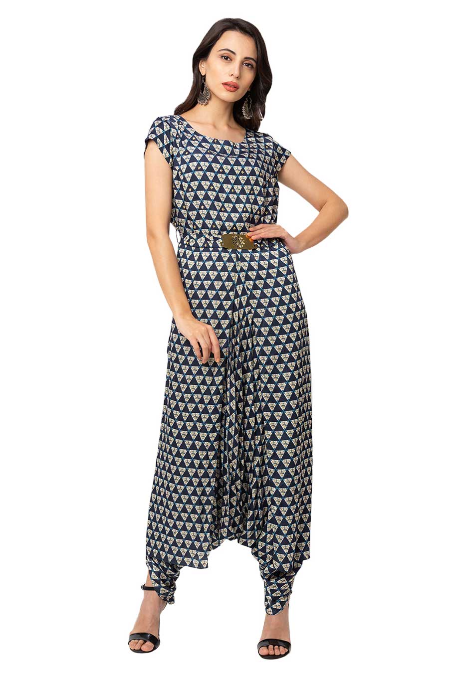 Blue Dhoti Jumpsuit & Jacket Co-Ord Set