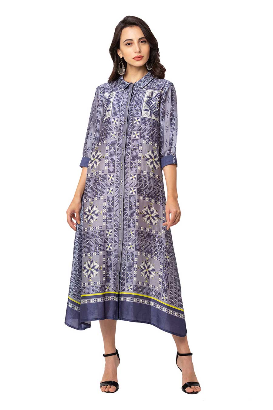 Blue Printed A-Line Dress