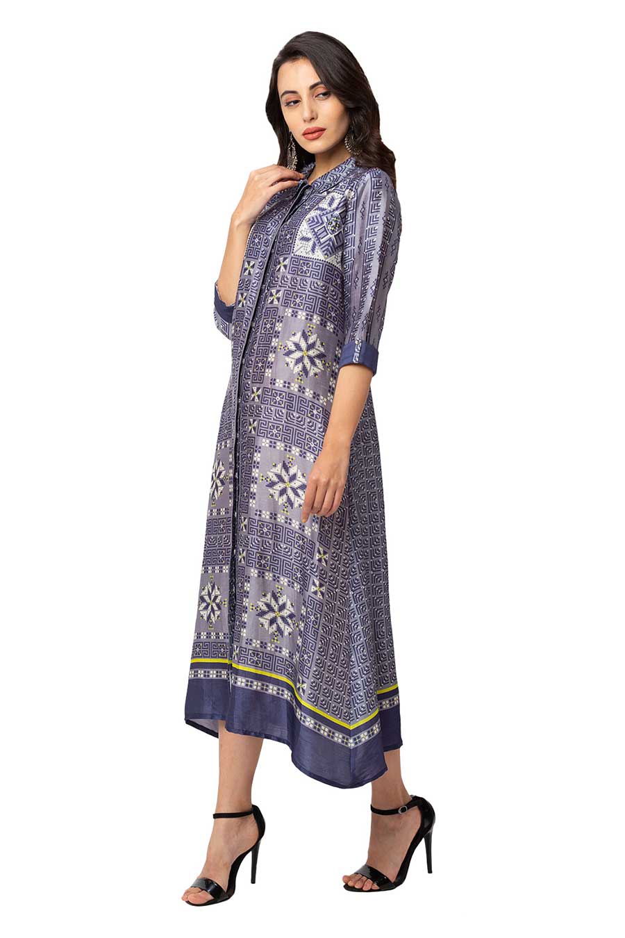 Blue Printed A-Line Dress
