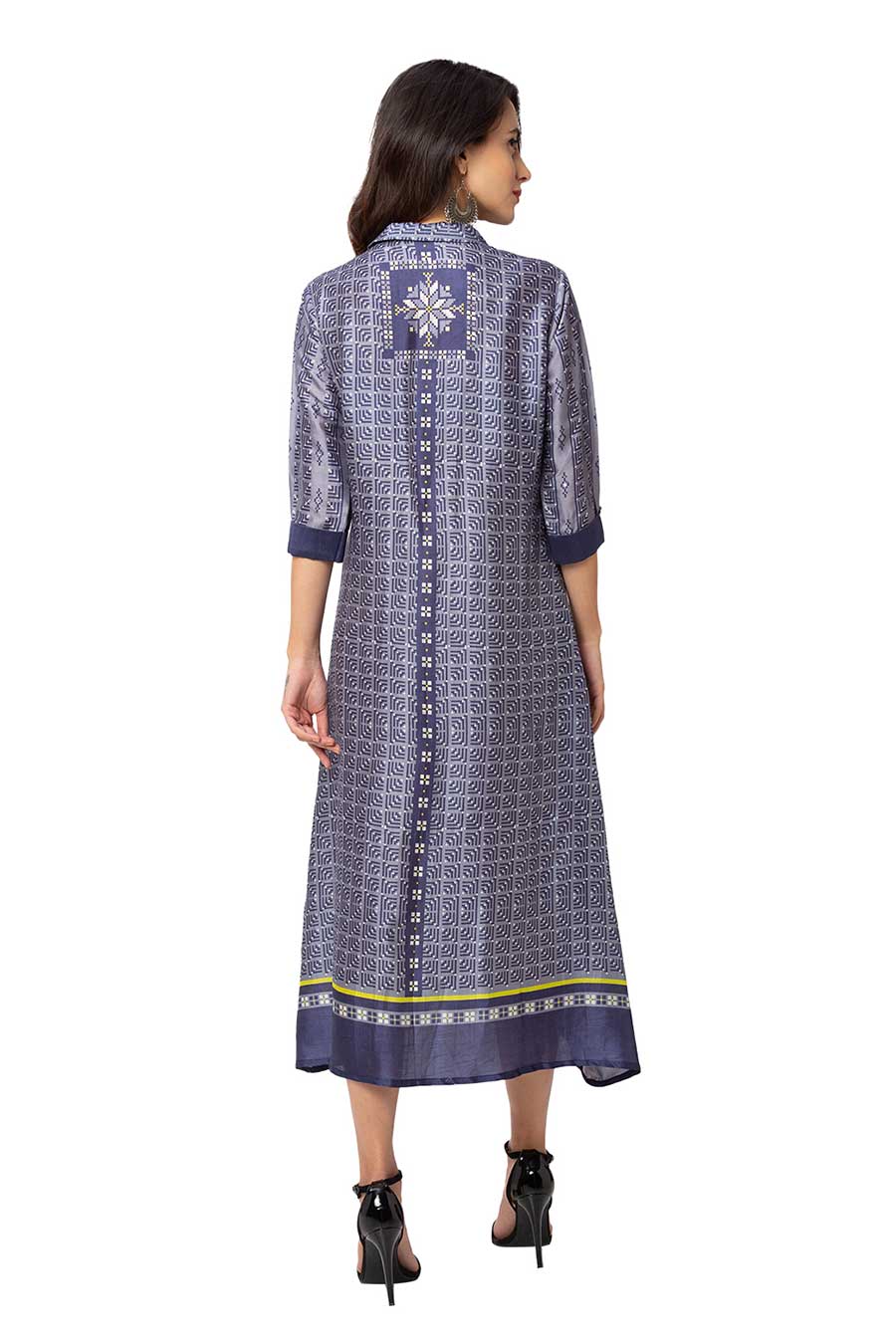 Blue Printed A-Line Dress