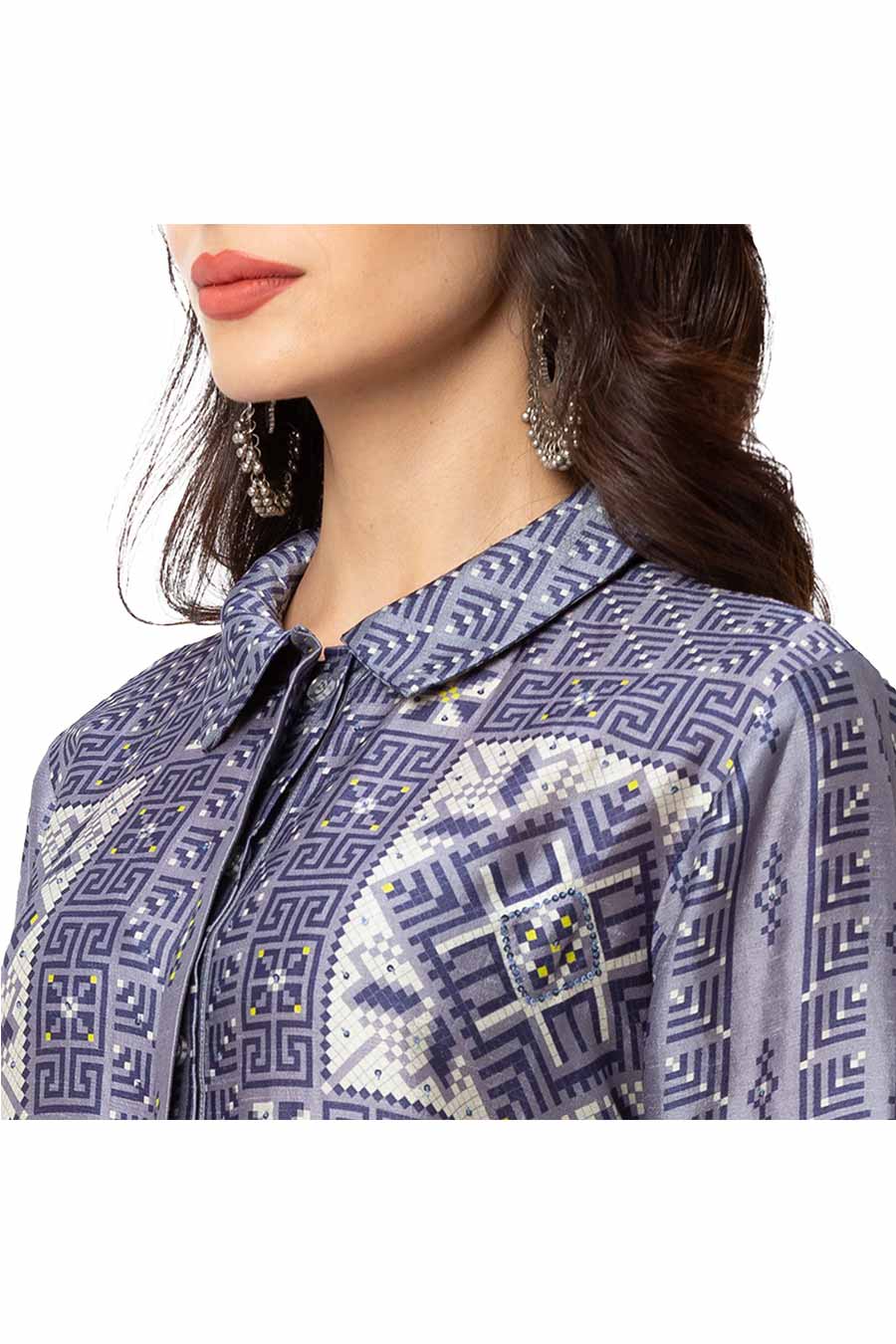 Blue Printed A-Line Dress