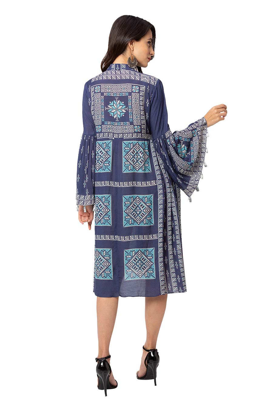 Blue Side Gathered Shirt Dress
