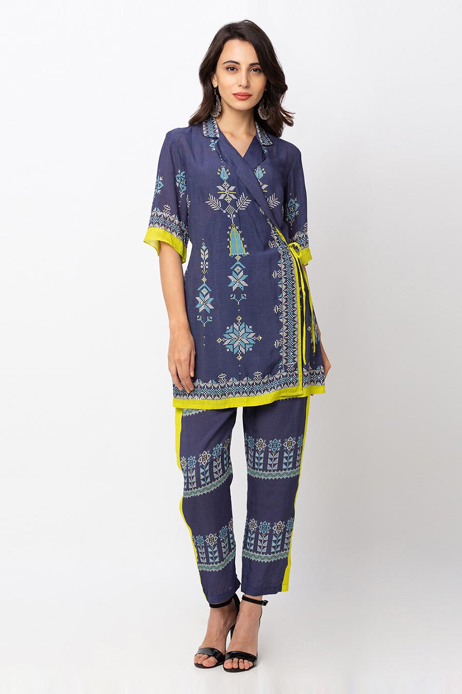Blue Wrap Tunic & Pant Co-Ord Set