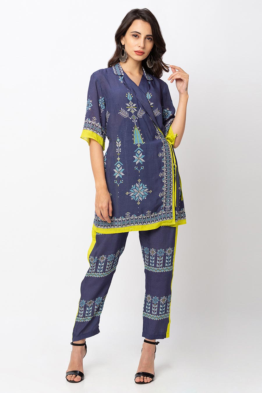 Blue Wrap Tunic & Pant Co-Ord Set