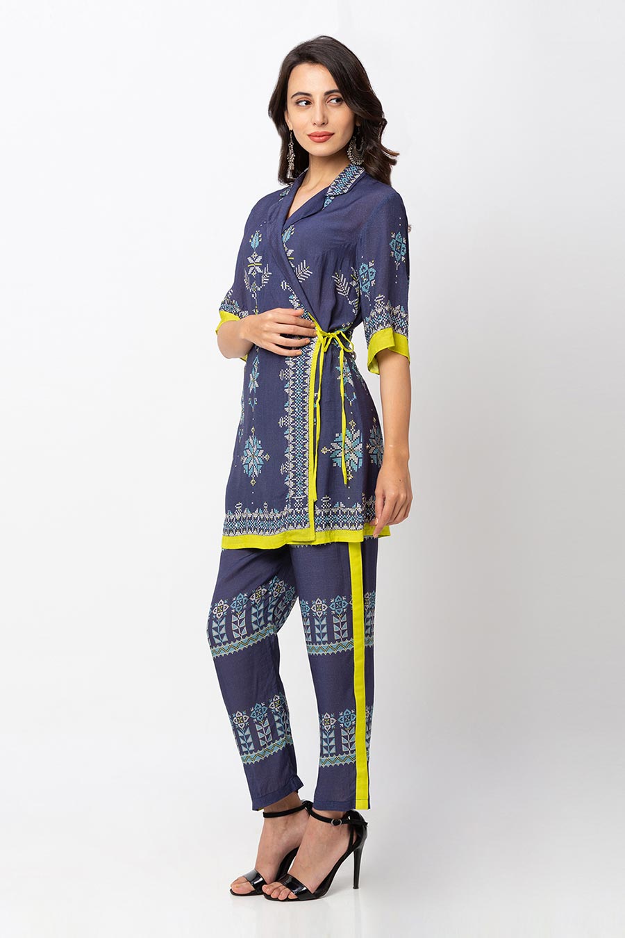 Blue Wrap Tunic & Pant Co-Ord Set