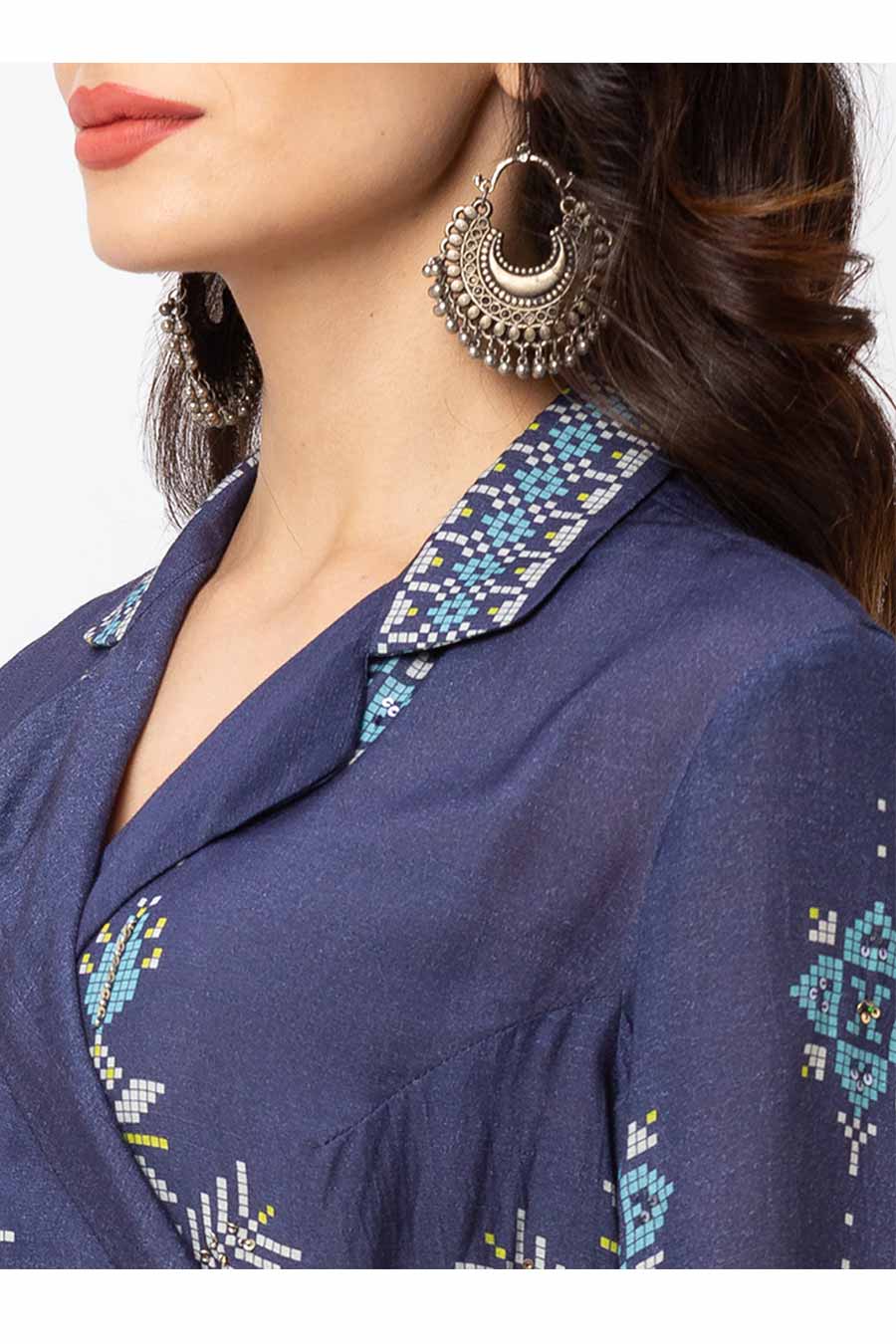 Blue Wrap Tunic & Pant Co-Ord Set