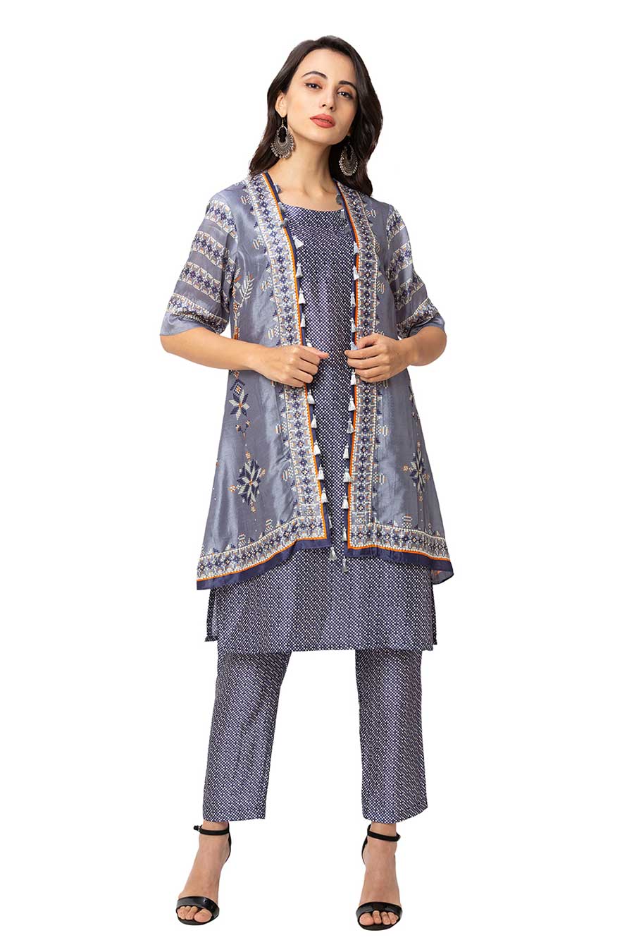 Blue Kurta Set With Jacket