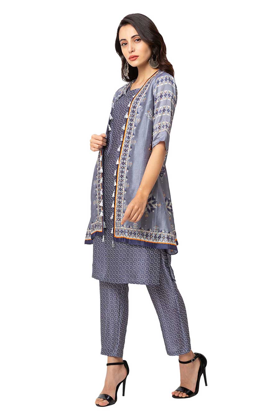 Blue Kurta Set With Jacket