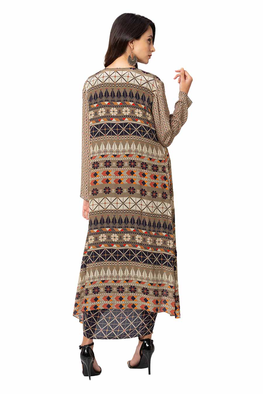 Blue Top & Dhoti Skirt Set With Jacket (Set of 3)