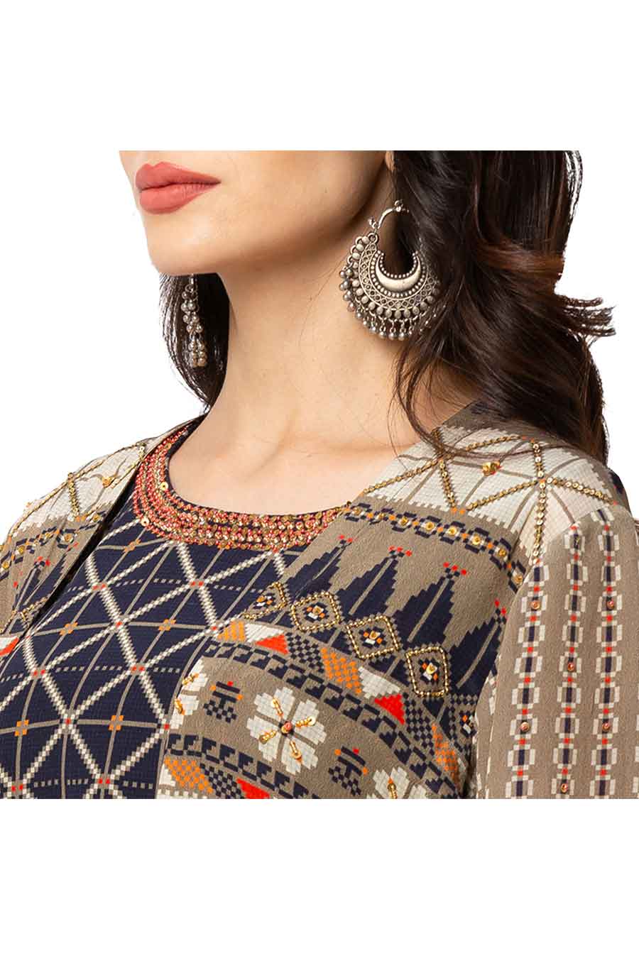 Blue Top & Dhoti Skirt Set With Jacket (Set of 3)
