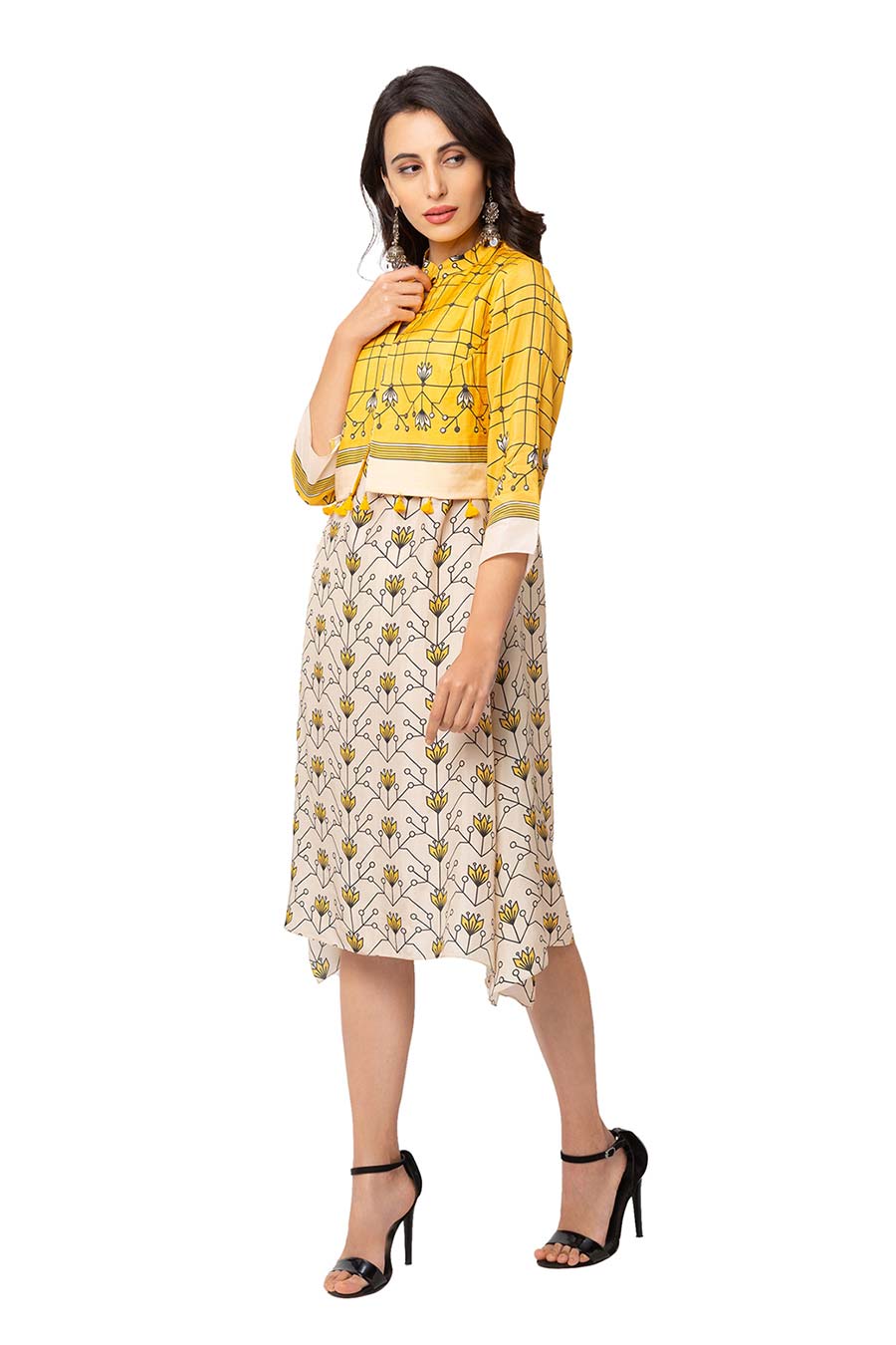 Off White Dress & Yellow Jacket Set