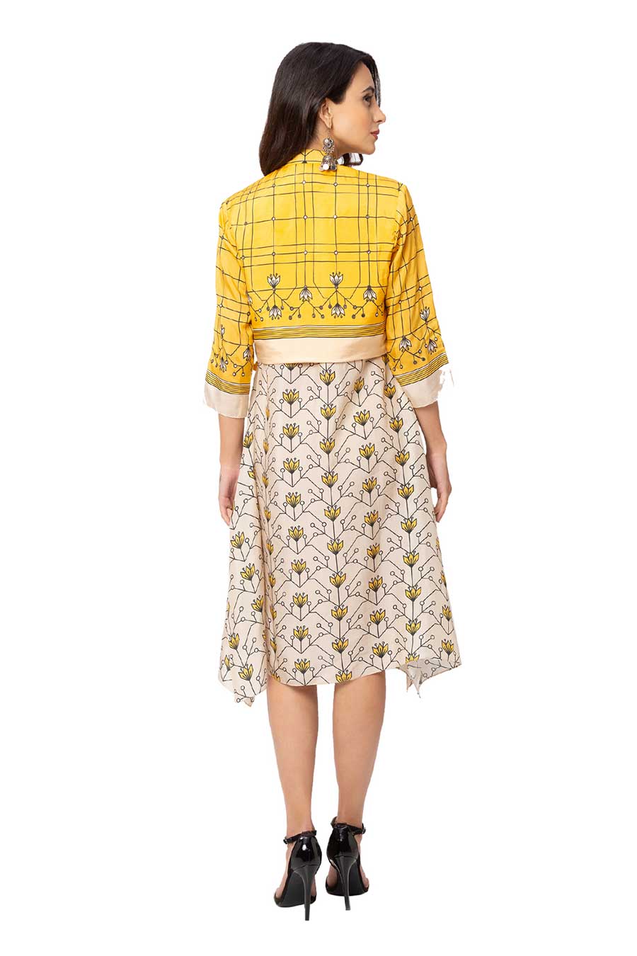 Off White Dress & Yellow Jacket Set