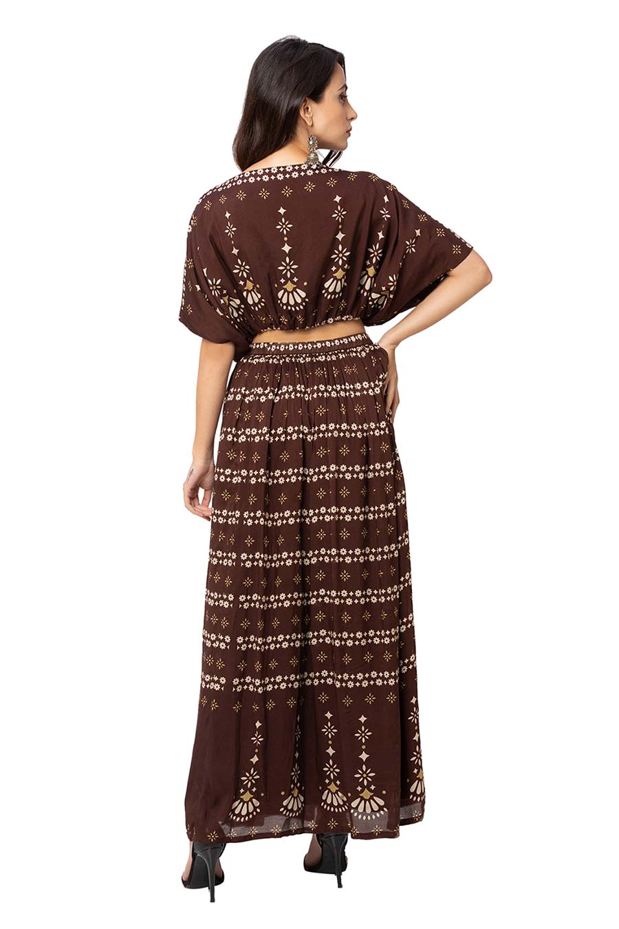 Brown Crop Top & Skirt Co-Ord Set