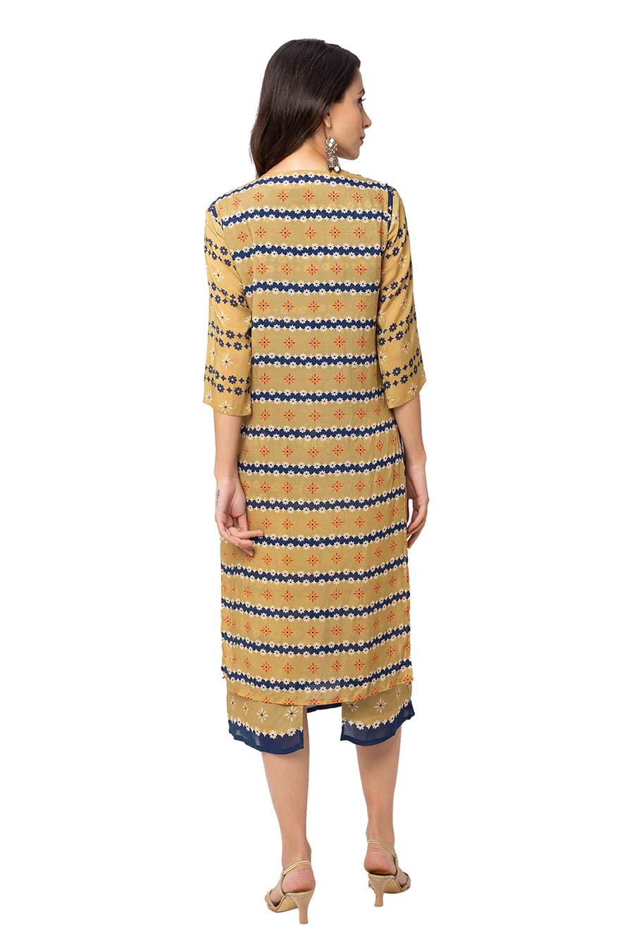 Blue-Mustard Dress & Jacket Co-Ord Set