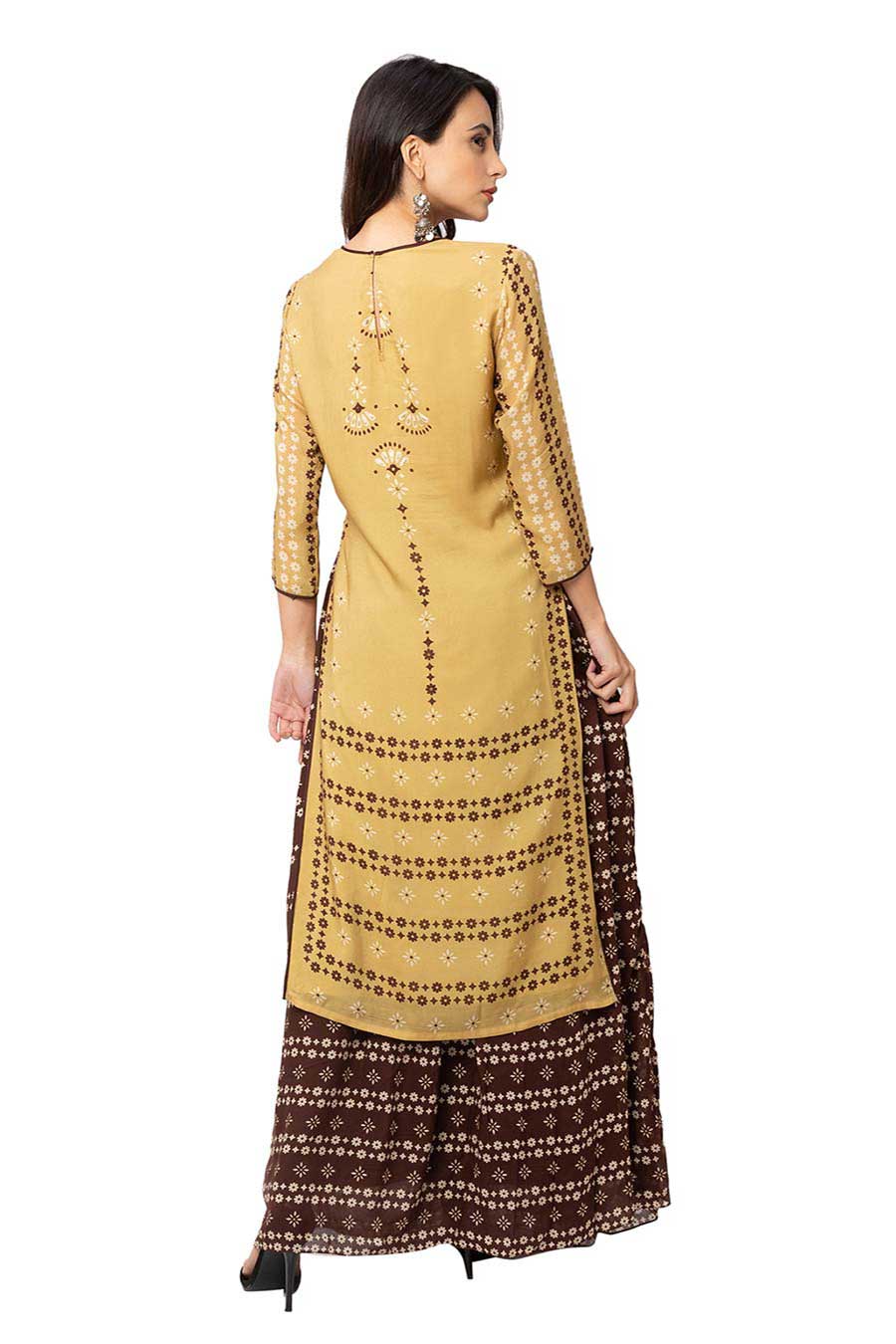 Mustard-Brown Long Kurta & Skirt Set