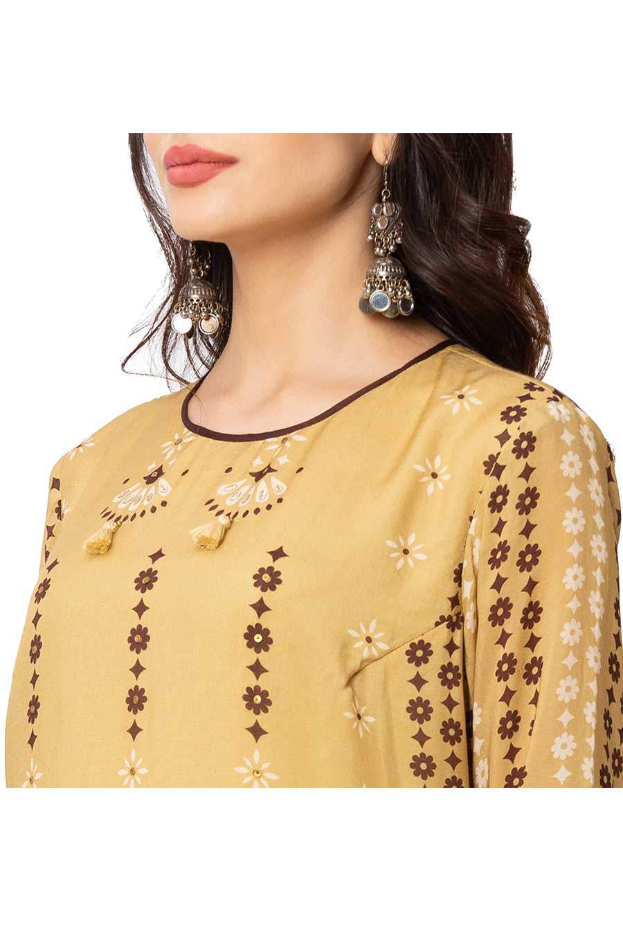 Mustard-Brown Long Kurta & Skirt Set