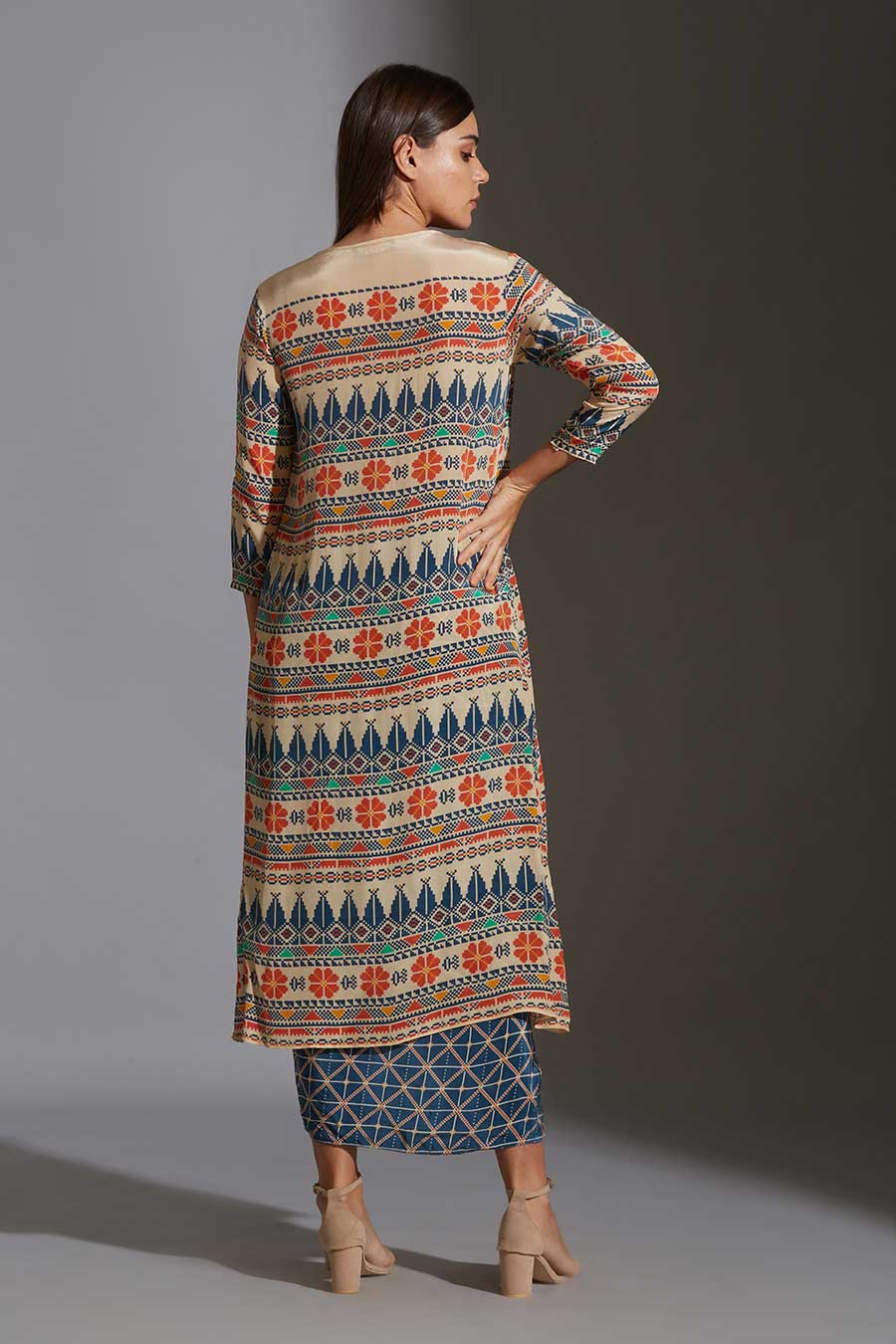 Printed Top & Dhoti Skirt Set With Jacket