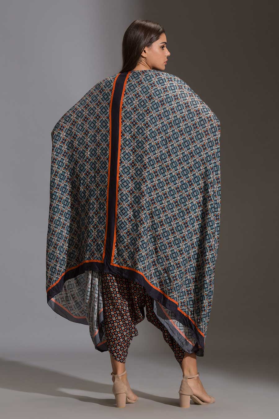 Blue Top & Dhoti Pant Set With Cape