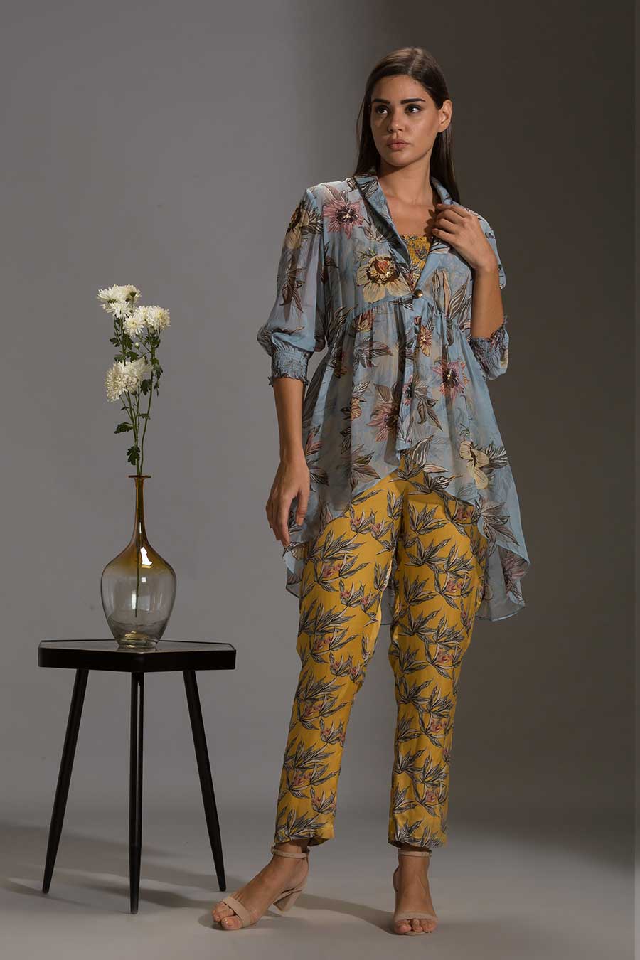 Floral Print Jumpsuit & Jacket Set