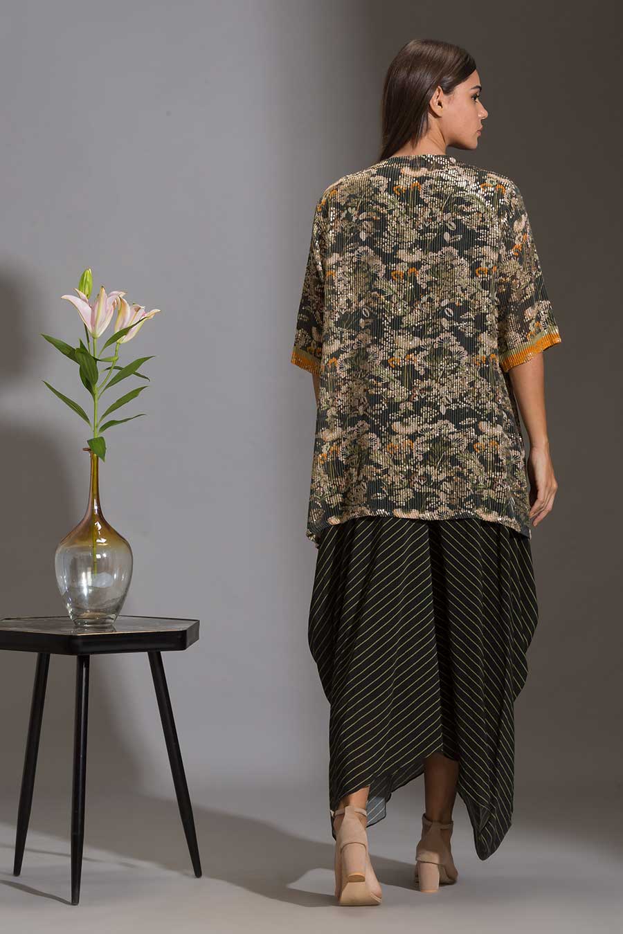Printed Dhoti Jumpsuit & Sequin Jacket Set