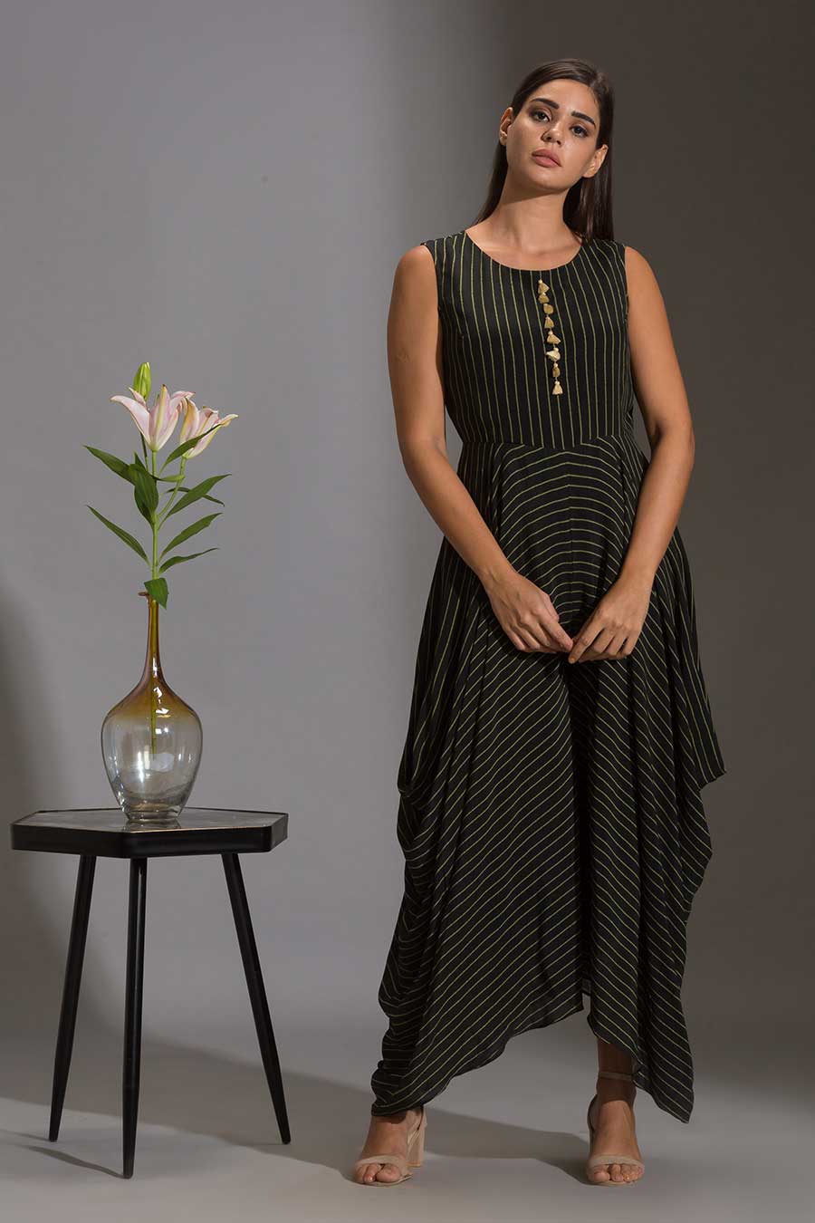 Printed Dhoti Jumpsuit & Sequin Jacket Set