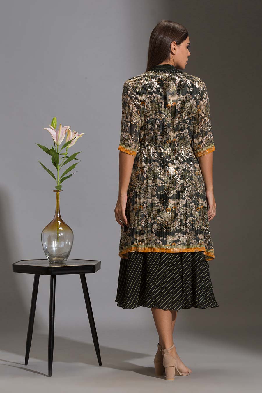 Printed A-Line Dress & Sequin Jacket Set