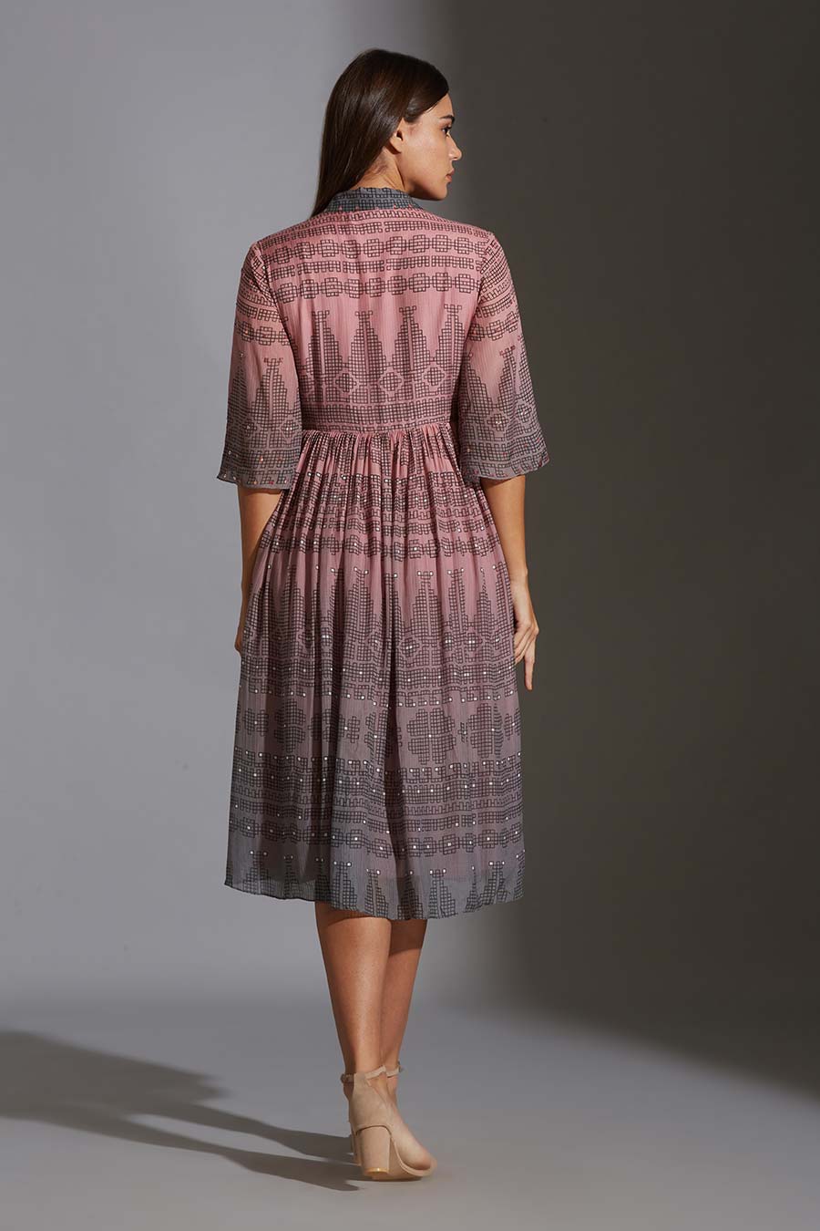Pink & Grey Wrap Midi Dress