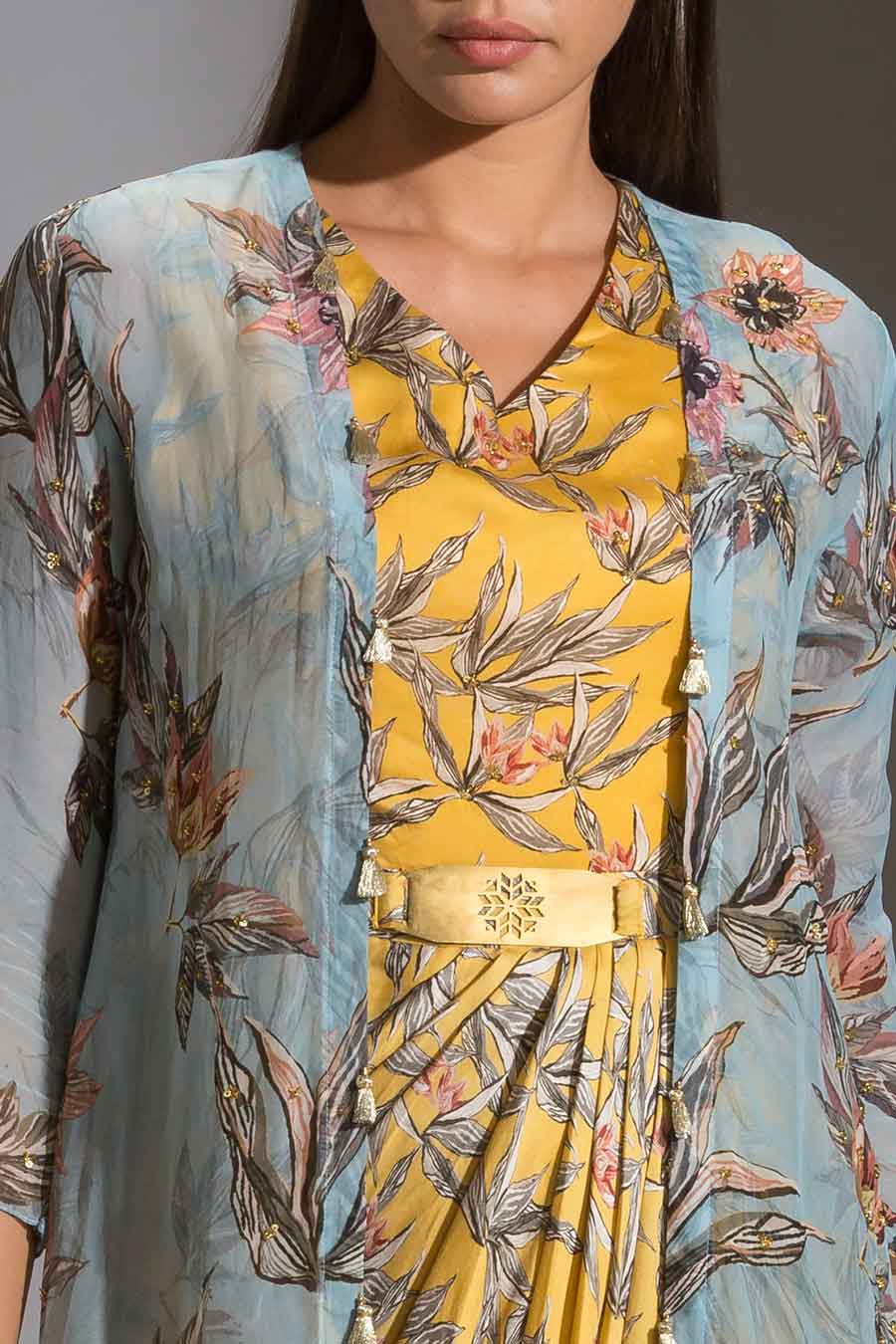 Floral Print Drape Dress & Jacket Set