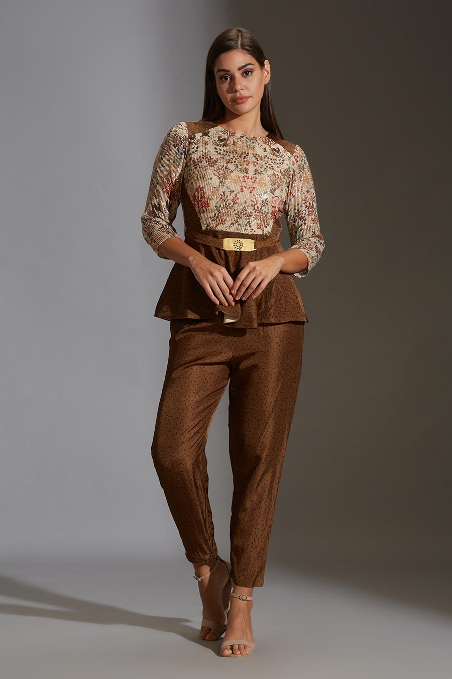 Sequined Peplum Top and Pant Co-Ord Set