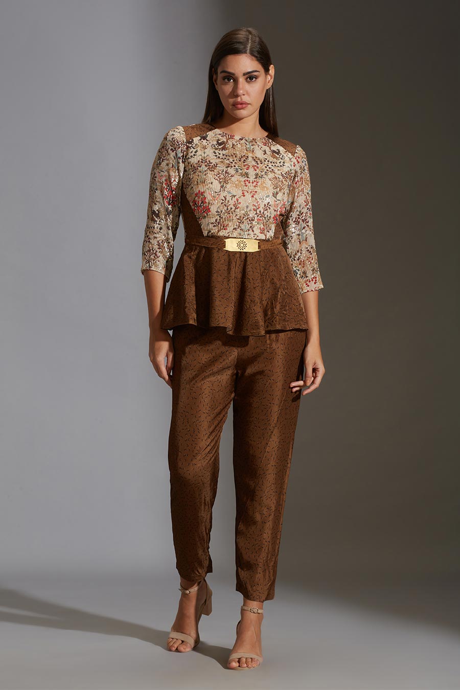 Sequined Peplum Top and Pant Co-Ord Set