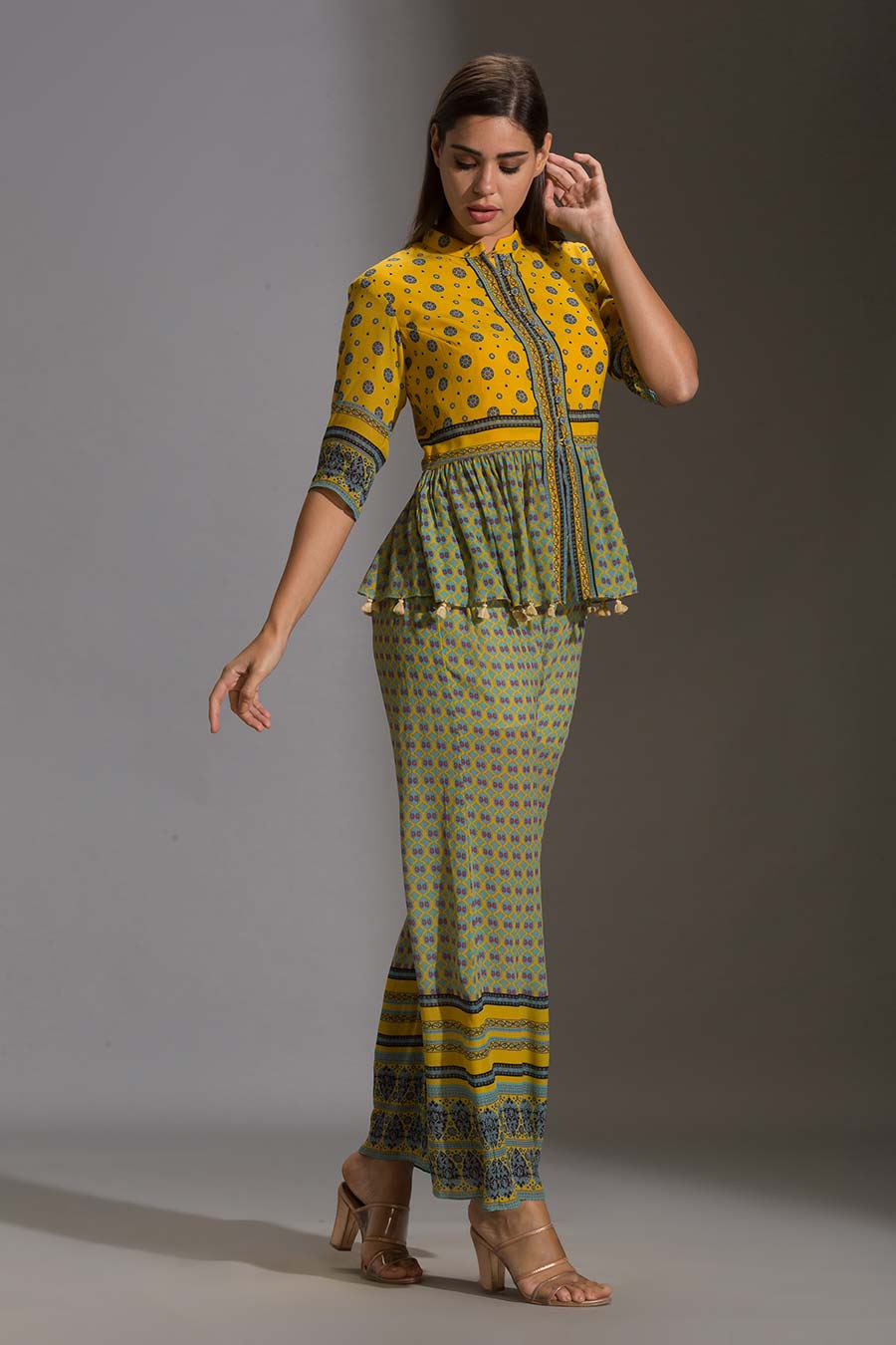 Printed Peplum Top & Pant Set