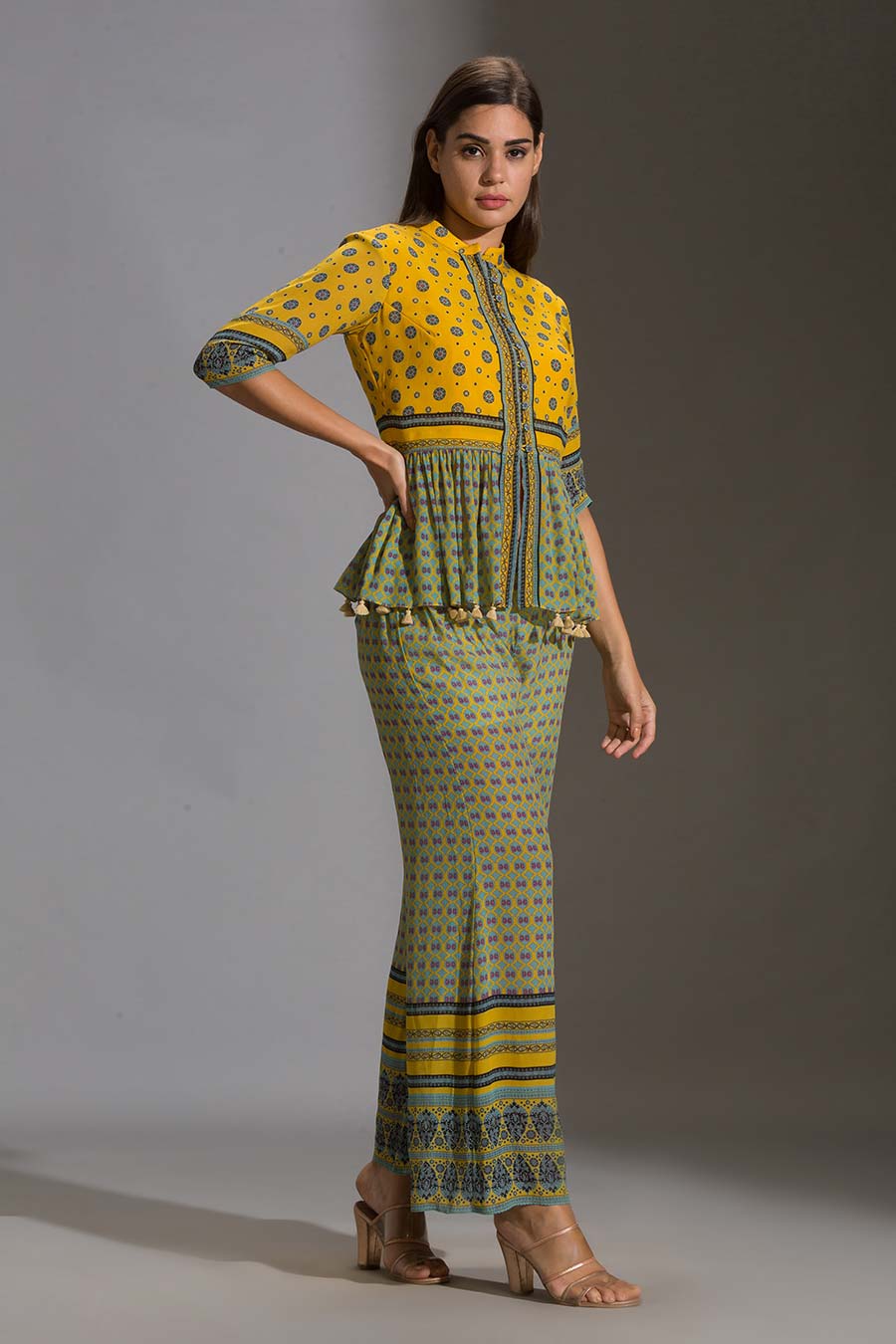 Printed Peplum Top & Pant Set