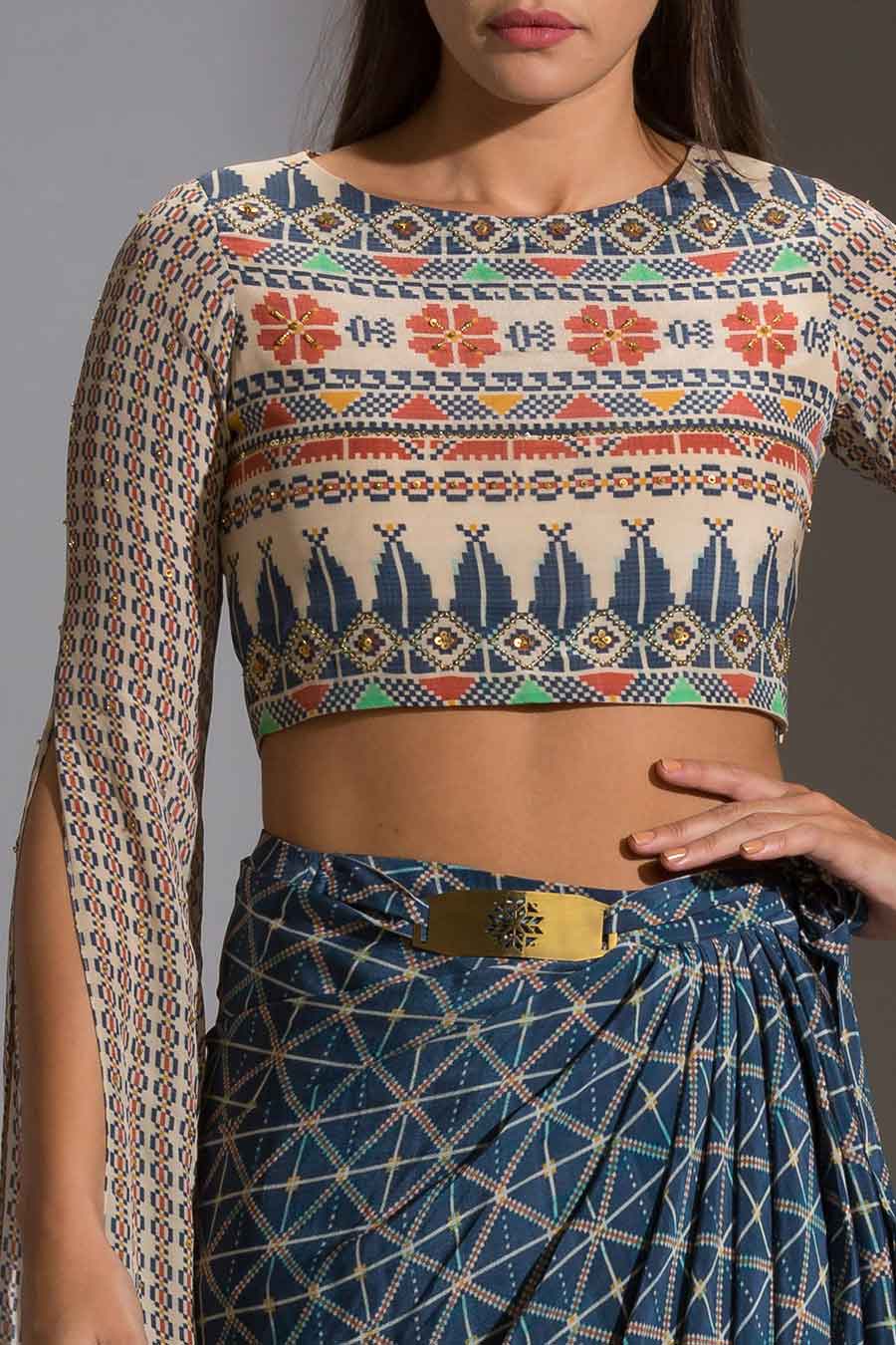Printed Crop Top & Dhoti Skirt Set