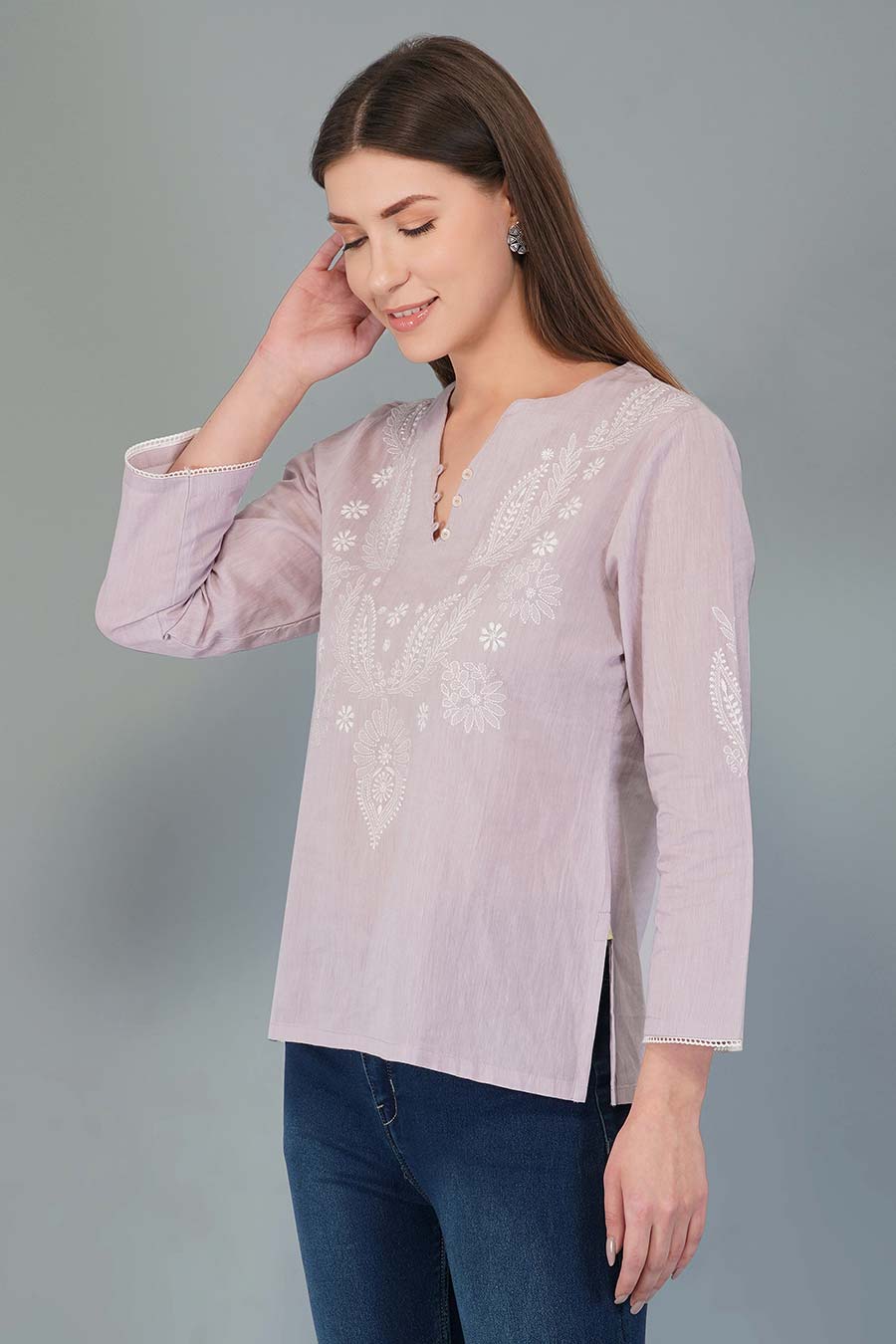 Gul Mauve Chikankari Top