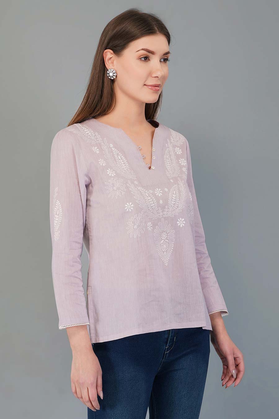 Gul Mauve Chikankari Top