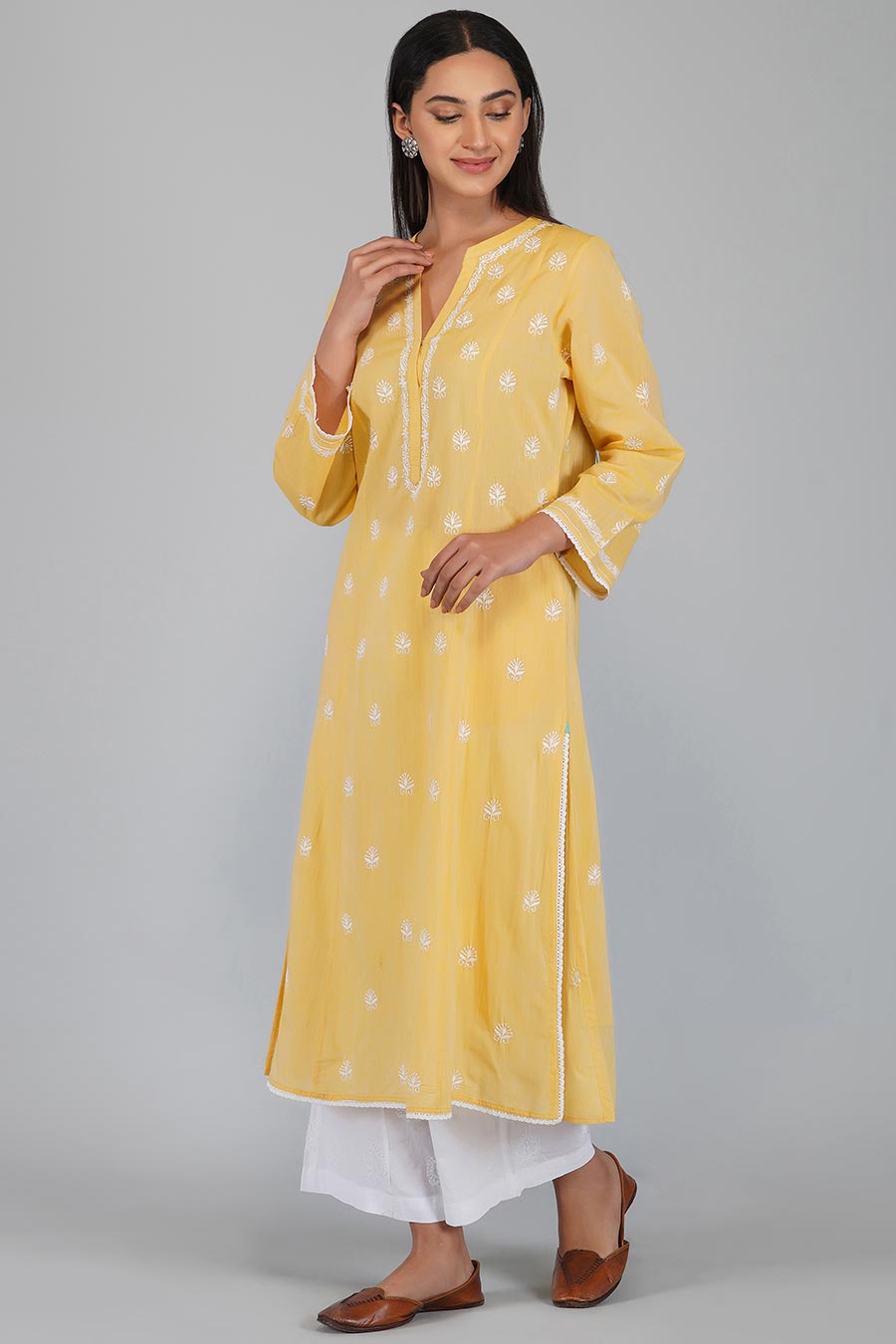 Gauhar Yellow Chikankari Kurta