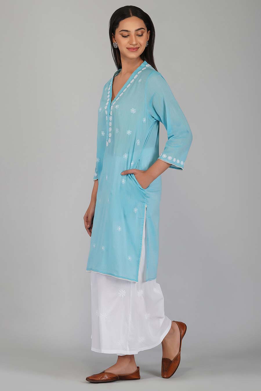 Ghazal Blue Chikankari Kurta