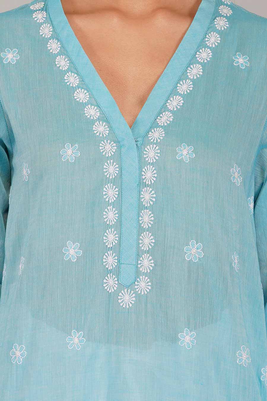 Ghazal Blue Chikankari Kurta