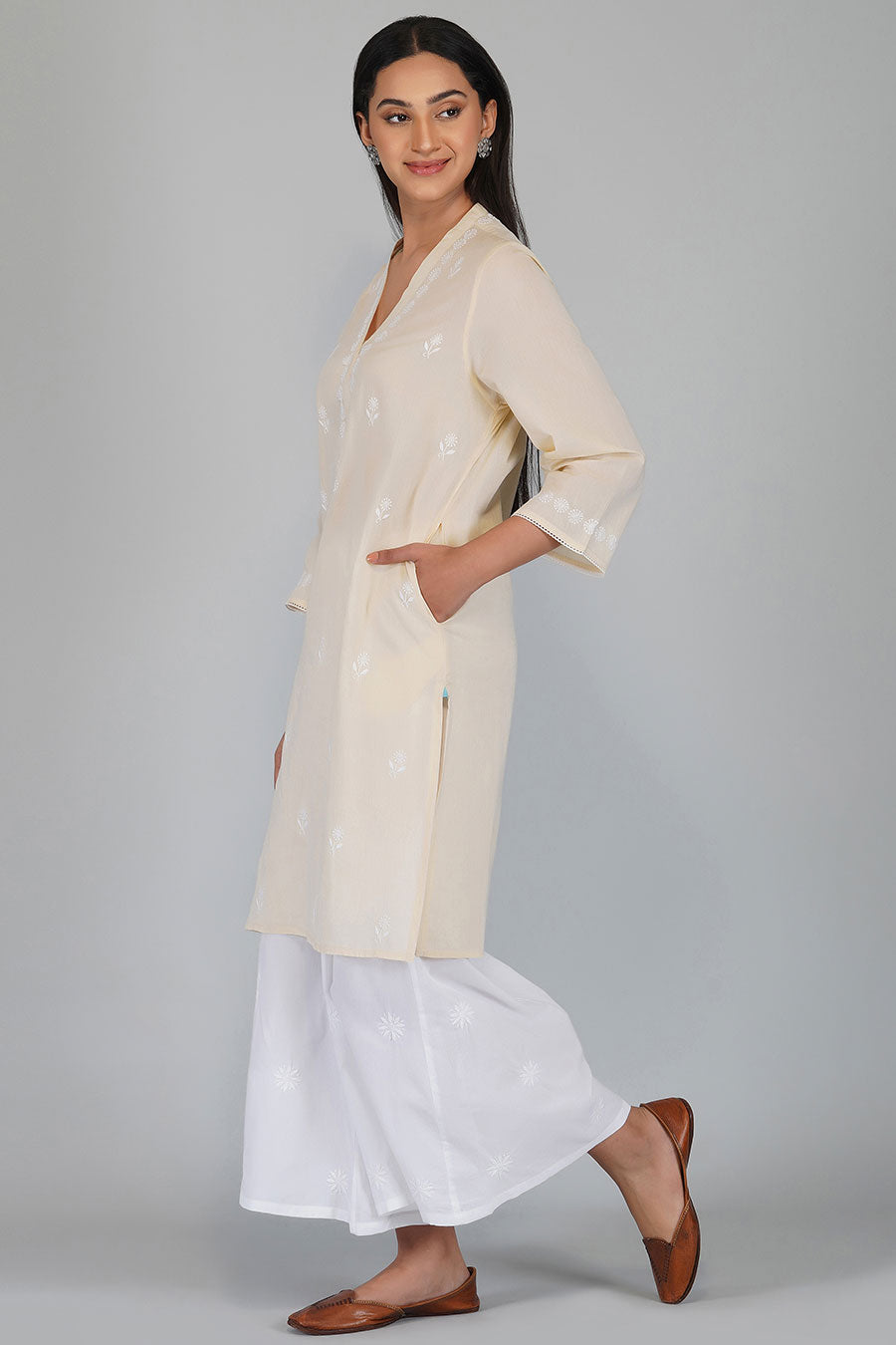 Ghazal Beige Chikankari Kurta