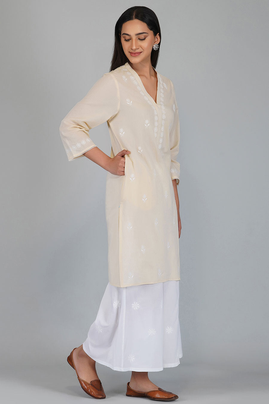 Ghazal Beige Chikankari Kurta