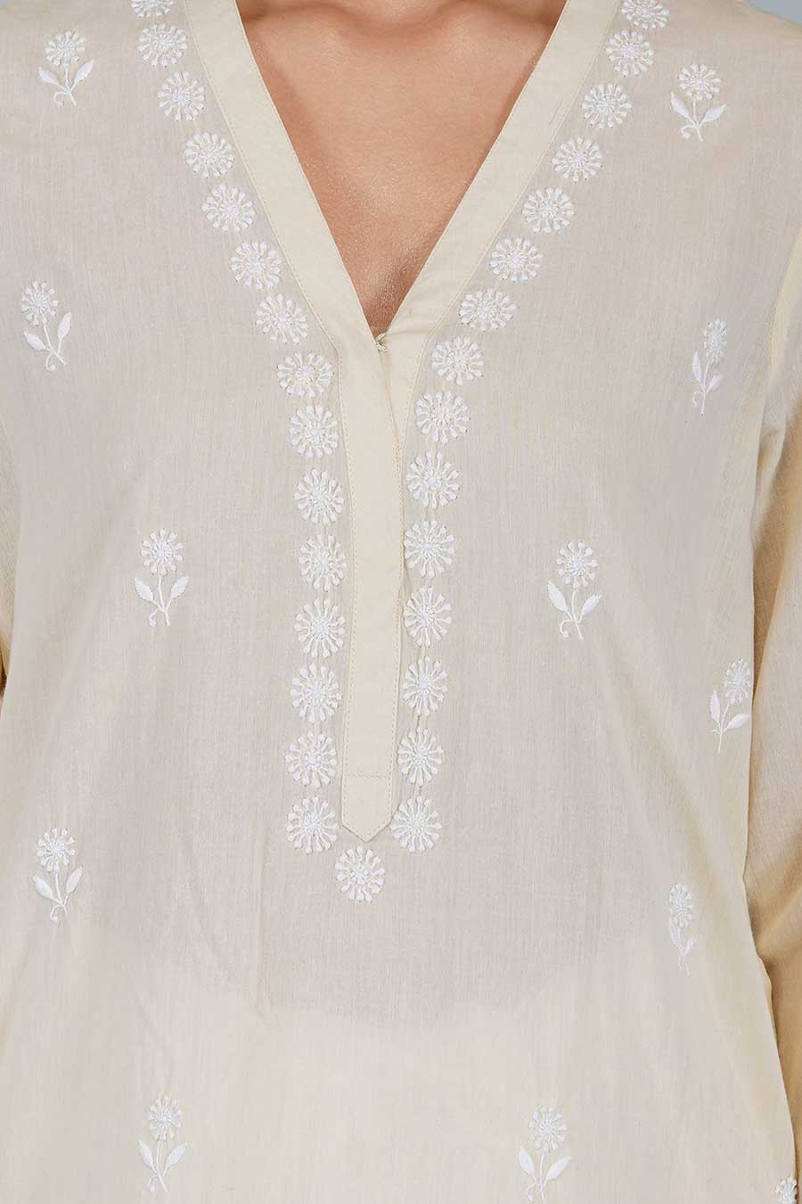 Ghazal Beige Chikankari Kurta