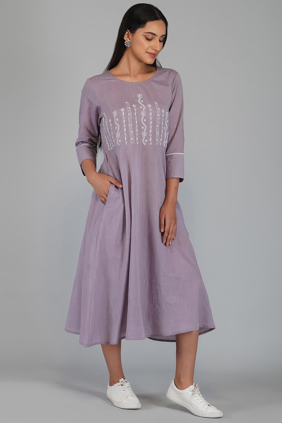 Grace Mauve Chikankari Midi Dress