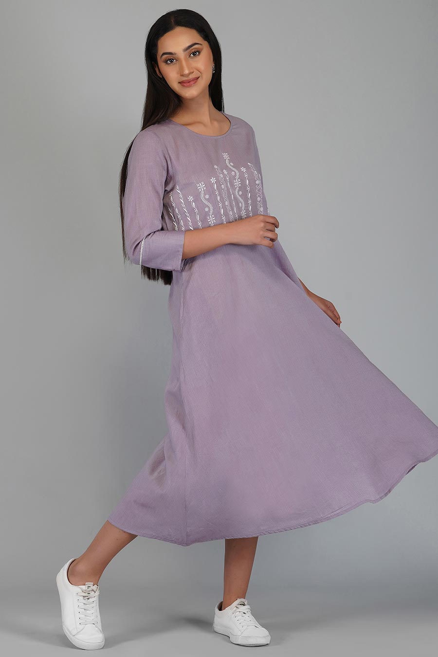 Grace Mauve Chikankari Midi Dress
