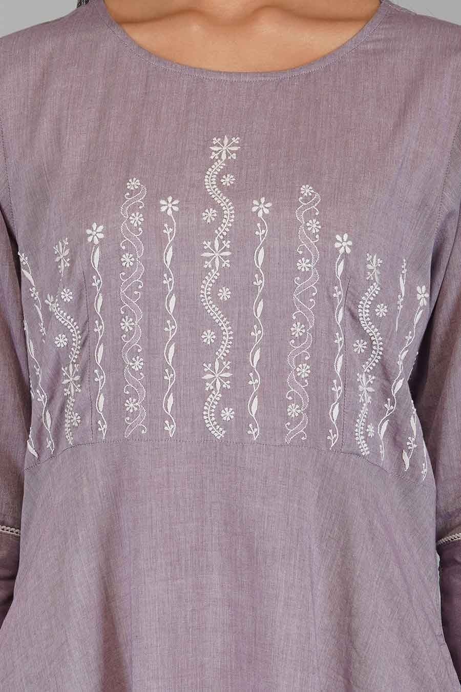 Grace Mauve Chikankari Midi Dress