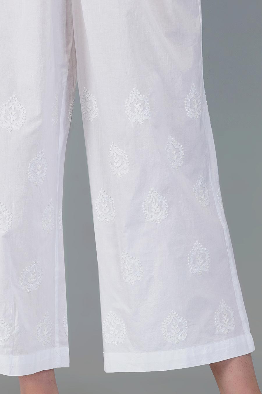 White Cotton Chikankari Straight Pants