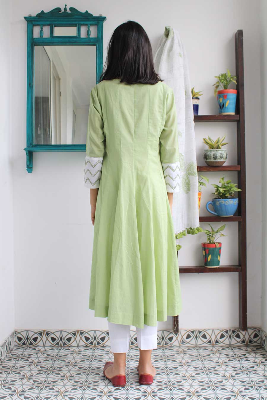 Green Kalidaar Chikankari Kurta