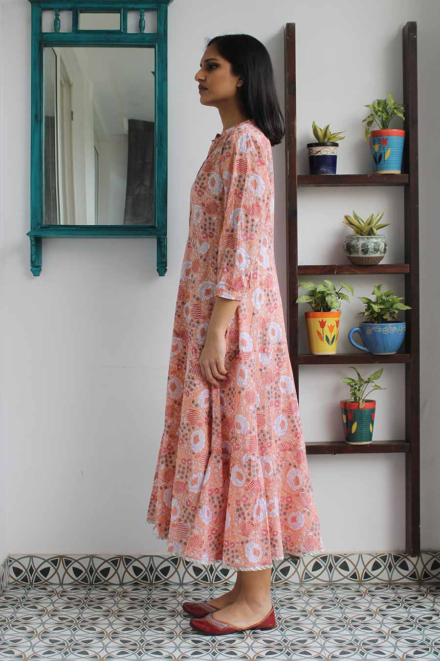 Orange Floral Block Print Dress